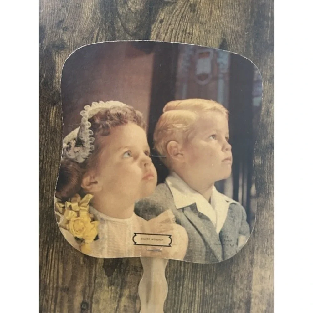 RARE Vintage Excel-O-Craft Sample No 8705 Silent Worship Advertising‎ Hand Fan